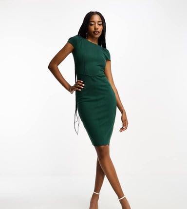 Closet London Tall puff shoulder pencil dress with bodice detail in emerald