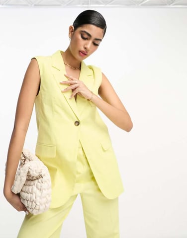 ASOS DESIGN sleeveless blazer with linen in lemon