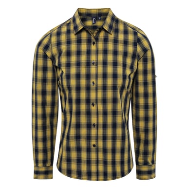 Premier Womens/Ladies Mulligan Checked Cotton Long-Sleeved Shirt (Camel/Navy)