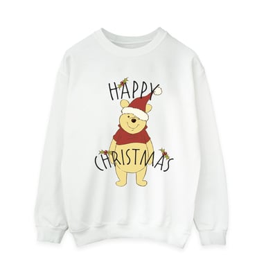 Disney Mens Winnie The Pooh Happy Christmas Holly Sweatshirt (White)