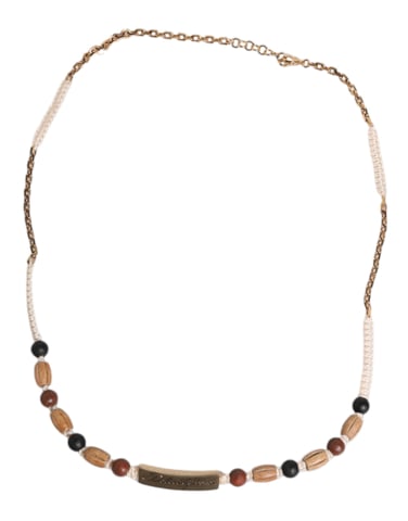 Beaded Wood Necklace With Metal Chain