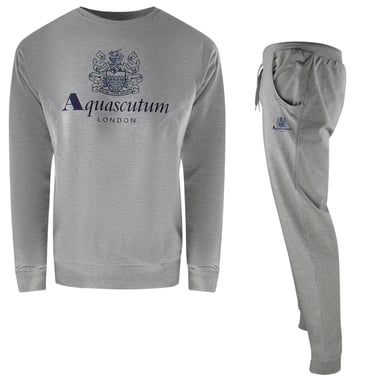 Aquascutum Mens London Logo Crew Neck Tracksuit Set (Grey)
