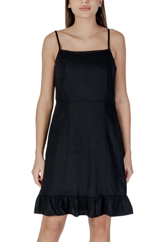 Black Mini Dress Sleeveless Square Neck Ruffle