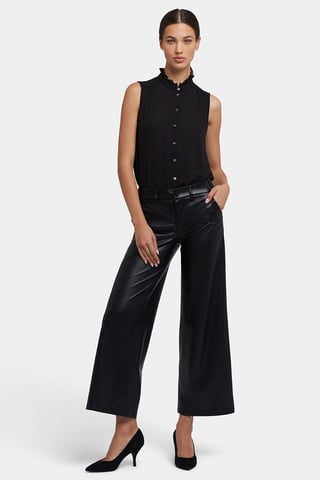 Vegan Stretch Sculpt-Her™ Leather Wide Leg Pants | Black