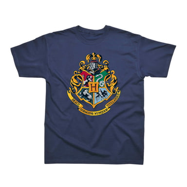 Harry Potter Boys Hogwarts Crest Gold Ink T-Shirt (Navy Blue)