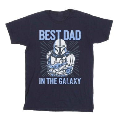 Star Wars Mens Mandalorian Best Dad Galaxy T-Shirt (Navy Blue)