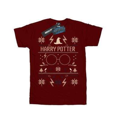 Harry Potter Boys Christmas Pattern T-Shirt (Burgundy)