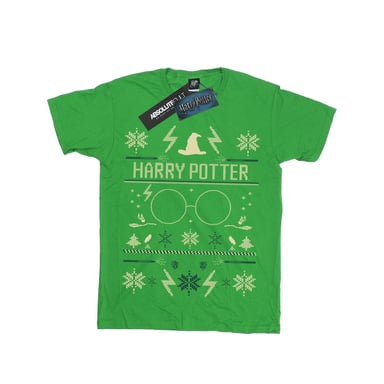 Harry Potter Boys Christmas Pattern T-Shirt (Irish Green)