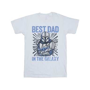 Star Wars Mens Mandalorian Best Dad Galaxy T-Shirt (White)
