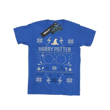 Harry Potter Boys Christmas Pattern T-Shirt (Royal Blue)