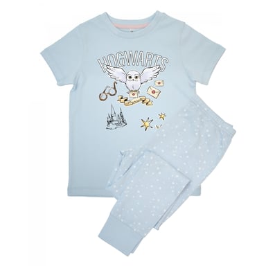 Harry Potter Girls Hedwig Hogwarts Short-Sleeved Long Pyjama Set (Baby Blue)
