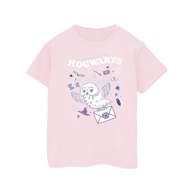 Harry Potter Girls Owl Letter From Hogwarts Cotton T-Shirt (Baby Pink)