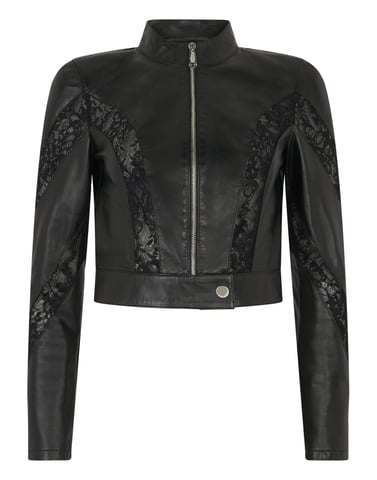 Fitted Biker Jacket With Lace Inserts