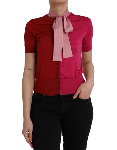 Dolce Gabbana Knit Top Short Sleeves Bow Tie