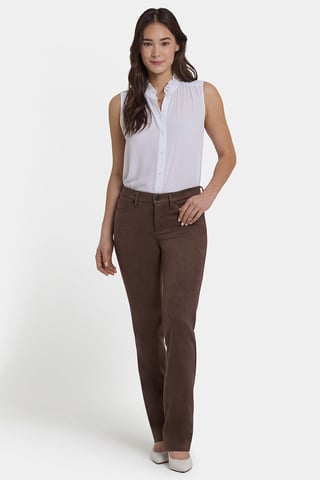Marilyn Straight Pants in Stretch Faux Suede | Coffee Bean