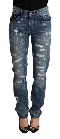 Distressed Denim Jeans Straight Leg