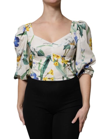 Floral Puff Sleeve Poplin Top