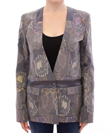 Floral Brocade Blazer Long Sleeves Vneck