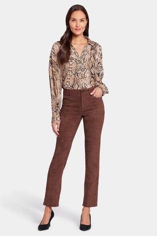 Sheri Slim Trouser Brown Faux Suede | Dark Chocolate