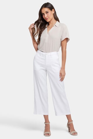 Wide Leg Cargo Capri Pants In Stretch Linen | Optic White