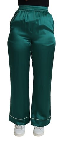 Dolce Gabbana Silk Satin Trousers Emerald Green