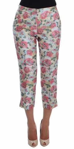 Floral Brocade Trousers Cropped Style