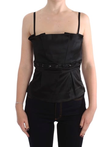 Black Satin Pleated Top