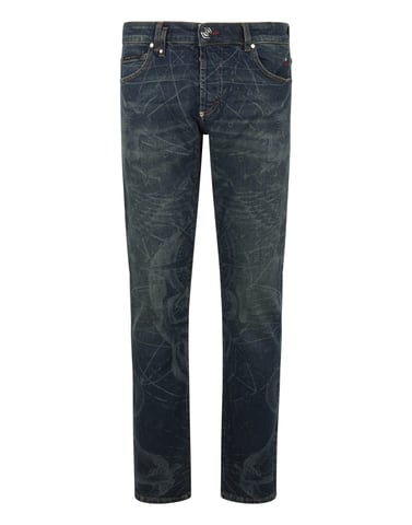Printed Super Straight Cut Jeans Tattoo