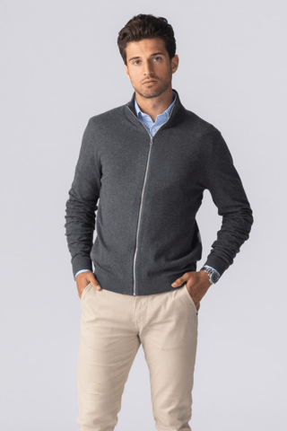 Pullover Vest met Rits - Houtskool Melange