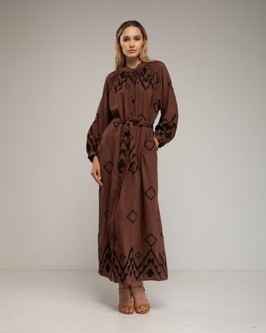 Shirt dress with mao collar and wide sleeves