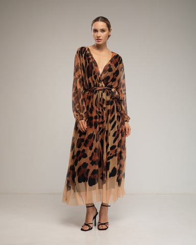 Animal print tulle midi dress