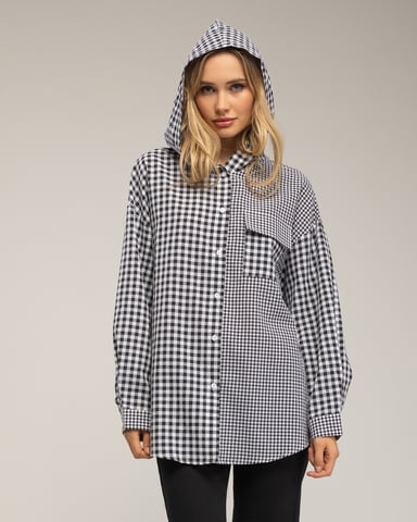 Oversized gingham shirt with hood