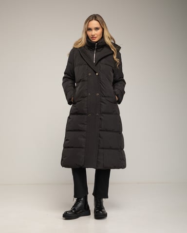 Knitted-effect coat with fur trim