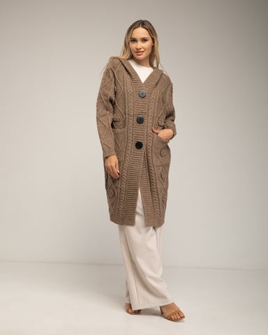 Chunky knit coat with floral pattern
