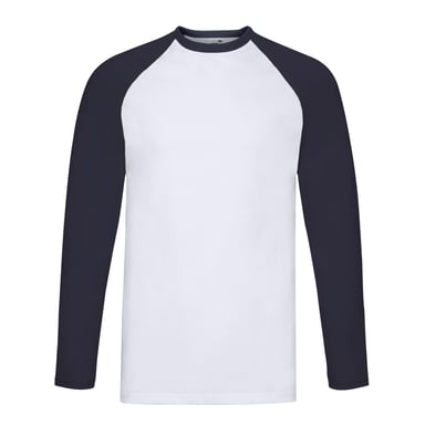 Fruit of the Loom Unisex Volwassenen Contrast Honkbal T-shirt met lange mouwen (Witte/diepe marine)