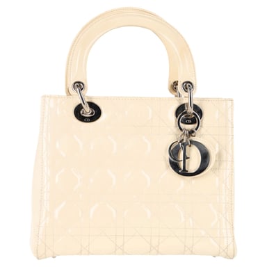 Dior Medium Lady Dior Top Handle Bag in Ivory Patent Leather