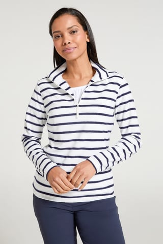'Camber' Women's Striped Fleece Jacket Half Zip Warm Cosy Sweater Beige