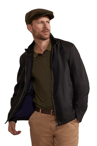 'Porthleven' Men's Waxed Harrington Jacket Funnel Neck Everyday Coat Black