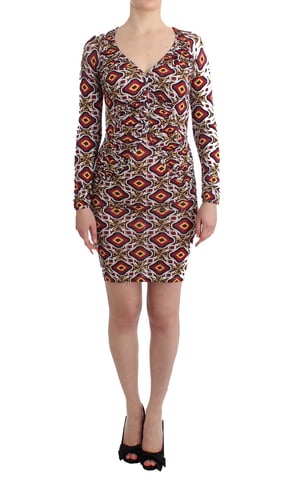 Geometric Print Mini Dress Long Sleeves Vneck
