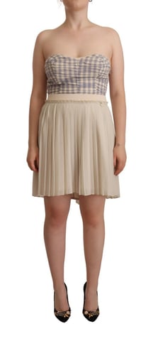 Beige Fållad A-linjeklänning