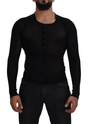 Henley-halsstickad tröja med lång ärm