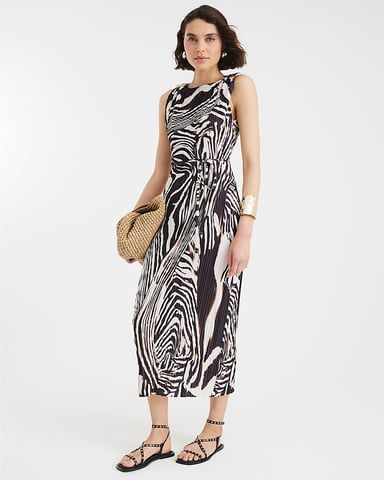 River Island Womens Midi Dress Black Zebra Print Plisse