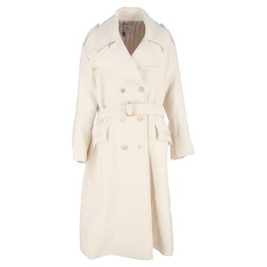 Etro Oversized Double-Breasted Belted Coat with Pockets in White Wool
