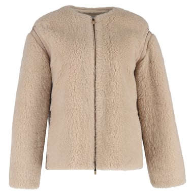 Max Mara Panno Grosgrain-Trimmed Jacket in Beige Wool