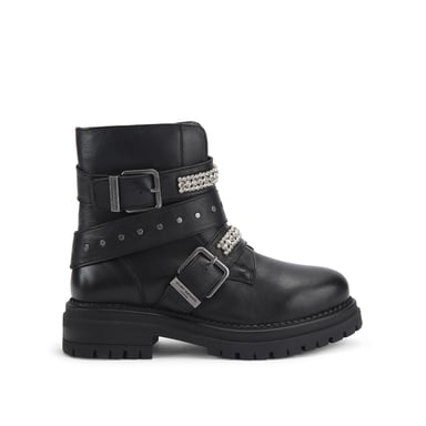 Kurt Geiger London Leather Double Buckle Biker Boots