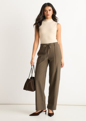 Marl Grey Broek met elastische tailleband en trekkoord