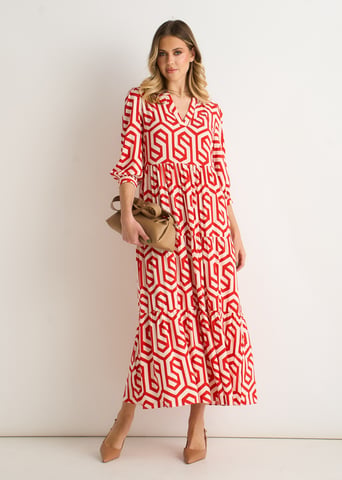 Rode maxi-jurk met geometrische print