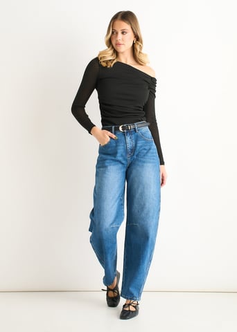 Zwarte jersey top met lange mouwen en V-hals