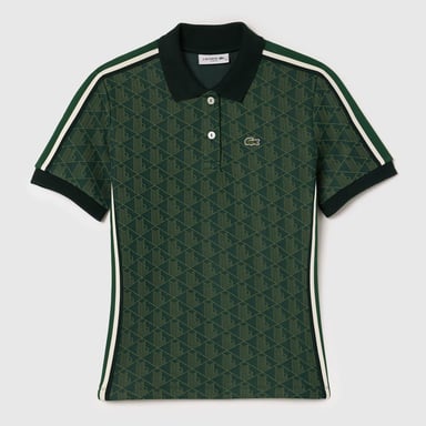 Lacoste slim-fit poloshirt voor dames met Monogram Jacquard-patroon in groen.