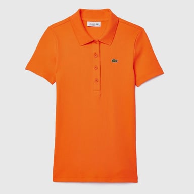 Lacoste Slim-Fit L.12.D geribbelde katoenen poloshirt voor dames in oranje
